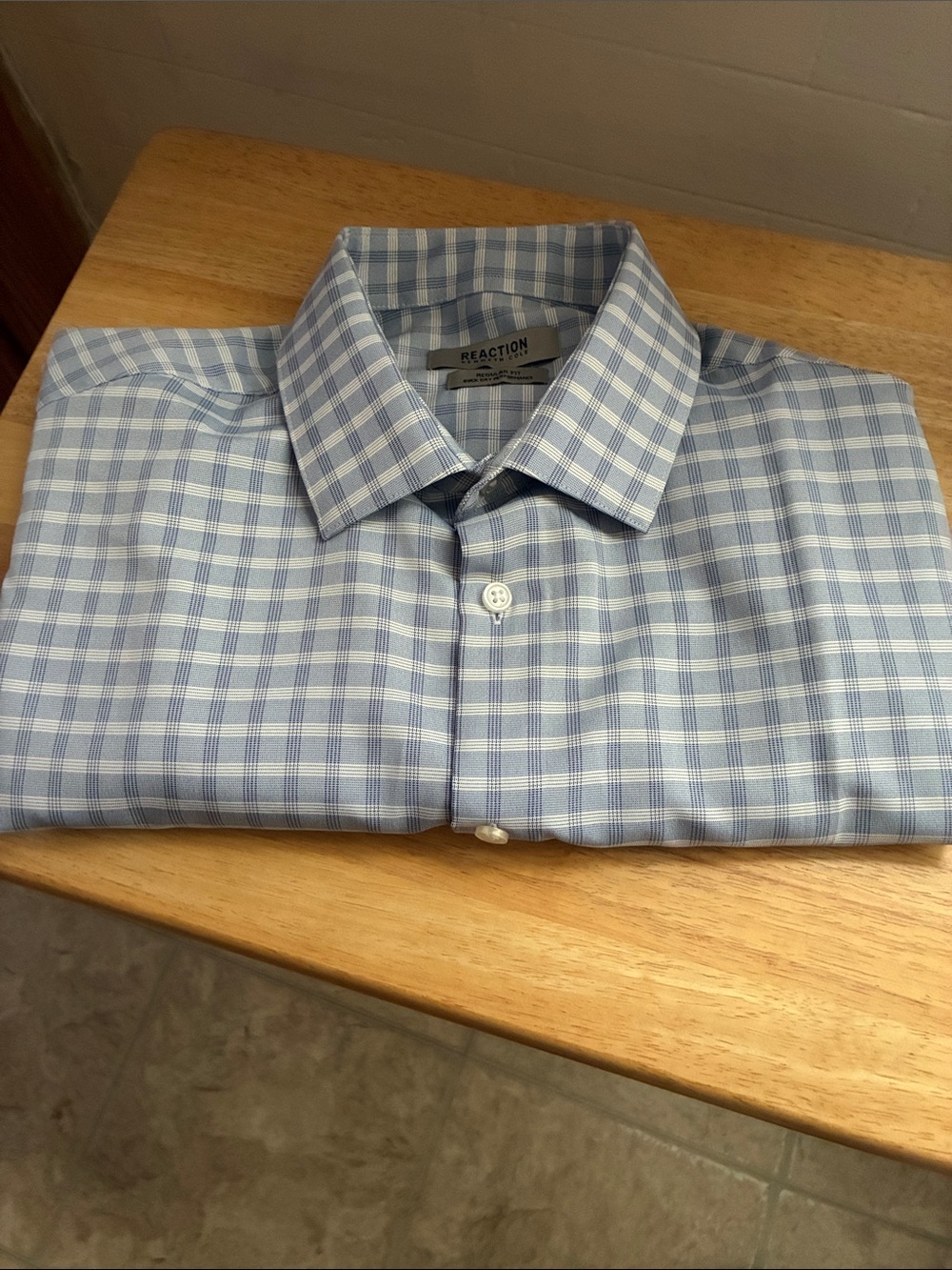Kenneth Cole Reaction Blue and White Checked Dress Shirt